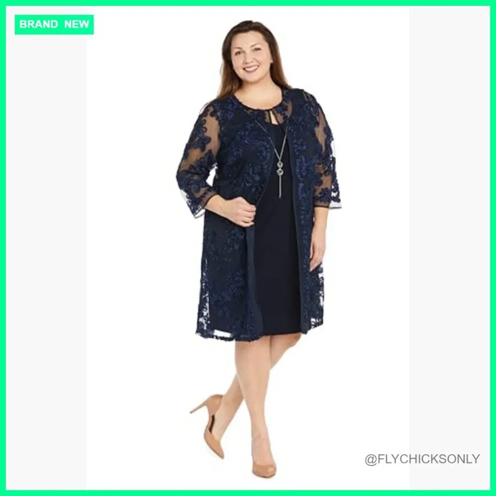 Embellished Soutache Jacket & Sheath Dress Set with Necklace
